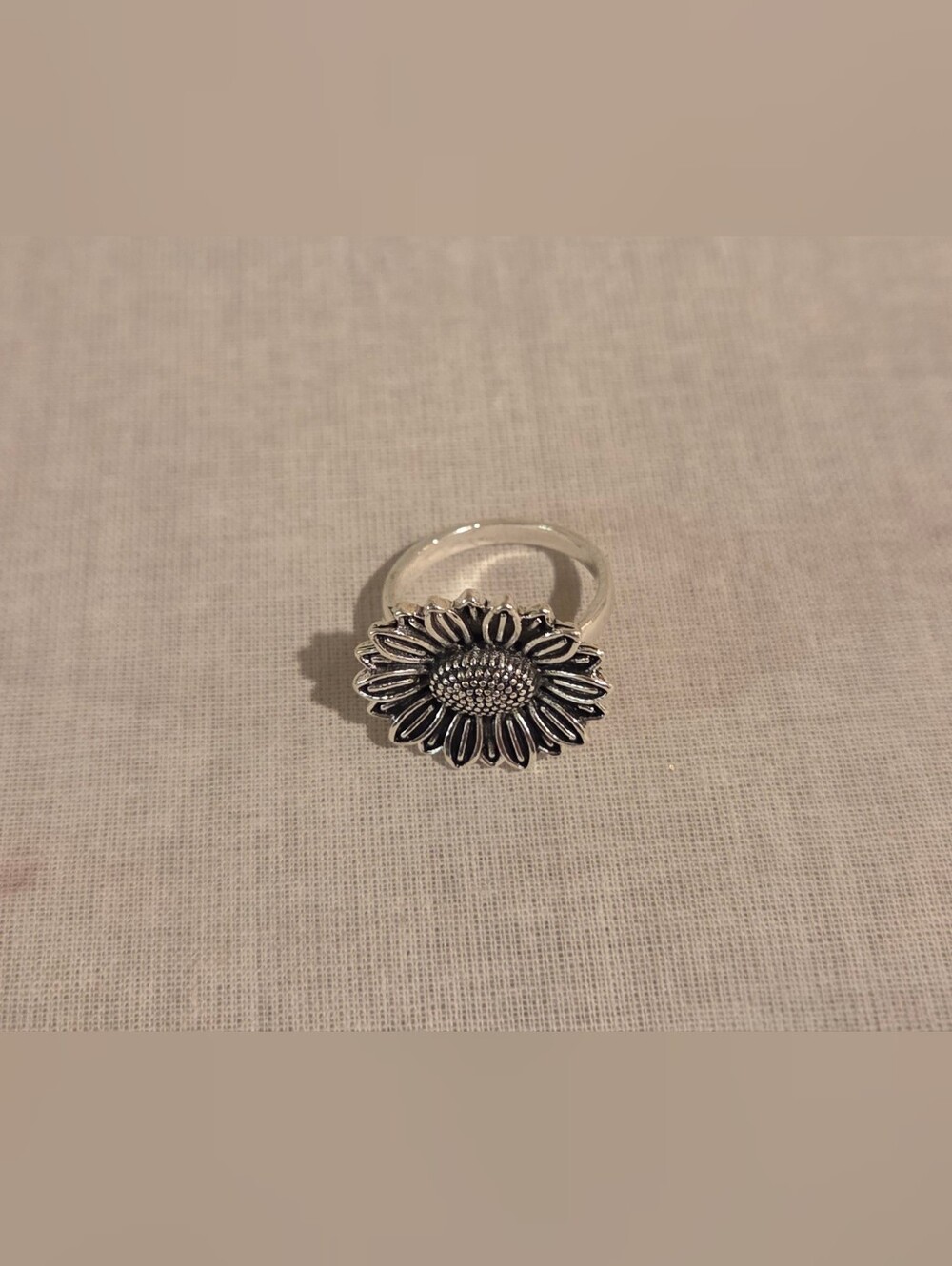 Sunflower Floral Sterling-Style Ring in Silver Tone